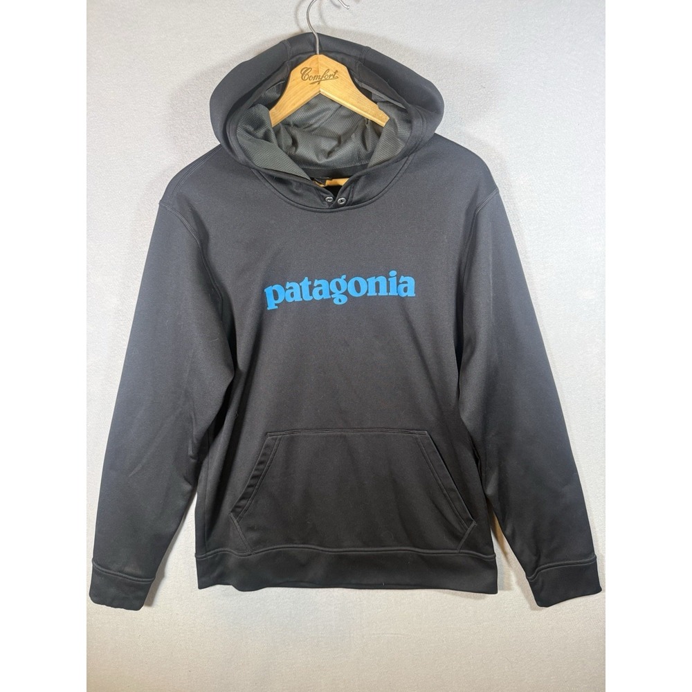 Patagonia Mens Pullover Black Hoodie Size Medium Soft Shell Outdoor Layer Logo